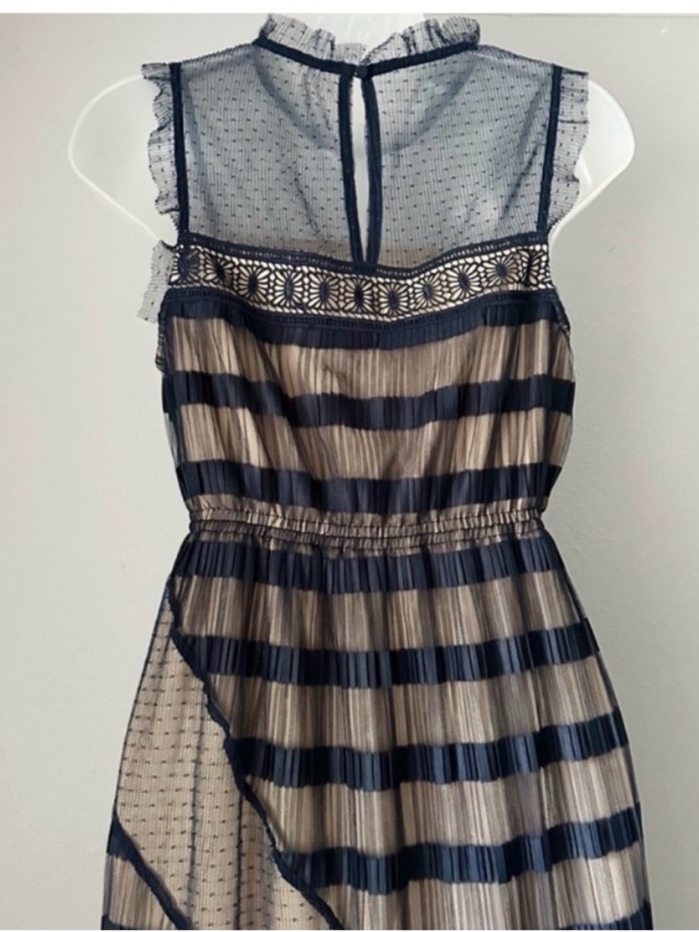 Foxiedox by Anthropologie size XS navy blue with nude liner, lace detailing, NEW - Picture 4 of 7